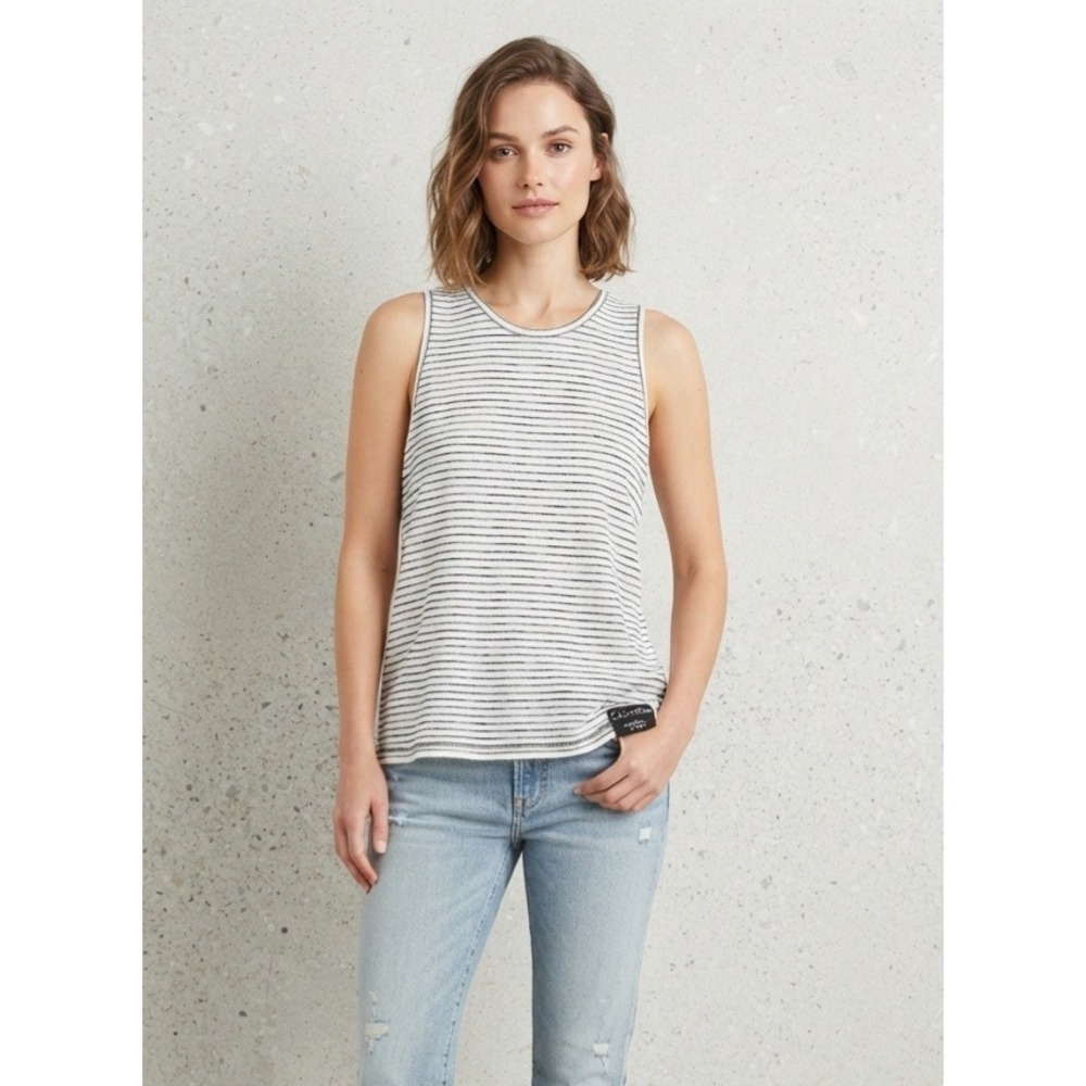 Calvin Klein Jeans Striped Sleeveless Knit Tank Top Black White Large